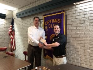 Former DTOC President Dan Derrington (l) presents a donation to Craig Espey (r) of The EMBDF MS Scholars Program